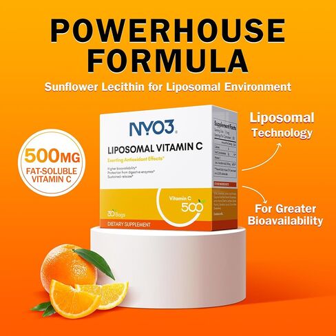 Liposomal Vitamin C 500mg 30 Packets, Liposovit-C High Absorption Ascorbic Acid Fat Soluble VIT C- Supports Immune System & Collagen Booster - Powerful Antioxidant Skin Health in Saudi Arabia