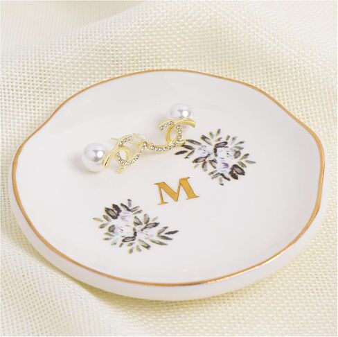 Floral Ceramic Ring Dish, Decorative Jewelry Tray for Rings, Earrings, Necklaces, Trinket Dish for Home Organization, Engagement Ring Dish Holder, Personalized Gift for Mom, Best Friend, Sister in Saudi Arabia