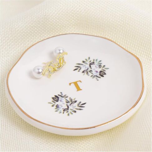 Floral Ceramic Ring Dish, Decorative Jewelry Tray for Rings, Earrings, Necklaces, Trinket Dish for Home Organization, Engagement Ring Dish Holder, Personalized Gift for Mom, Best Friend, Sister in Saudi Arabia