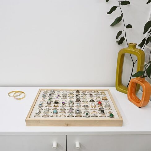 MOOCA 2 Pcs Wooden Ring Display Tray Set with Black Suede Lining, Ring Organizer for Jewelry Storage and Display, Walnut Color, 14W x 9.7D x 1.2H in in Saudi Arabia