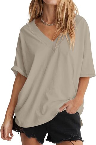 نساء كبير القمصان مضلعة القطع ضد الرقبة الأكمام قصيرة الأكمام قمم الصيف القطن المحملات فضفاضة FIT 2025 in Kuwait