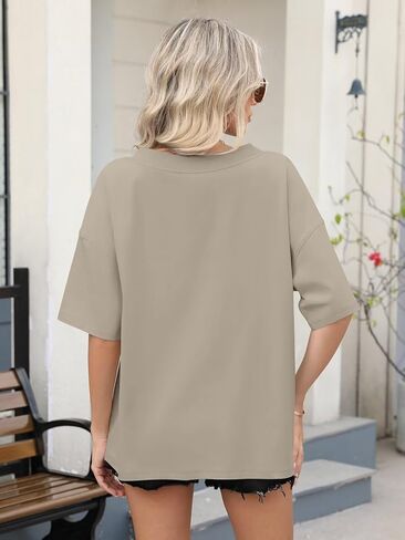 نساء كبير القمصان مضلعة القطع ضد الرقبة الأكمام قصيرة الأكمام قمم الصيف القطن المحملات فضفاضة FIT 2025 in Kuwait