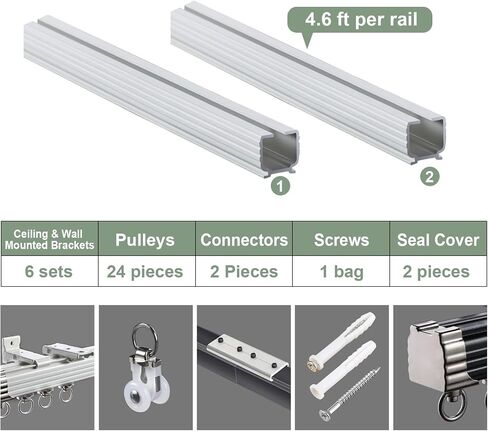 ZSHINE Curtain Single Tracks Ceiling or Wall Mounting Heavy-Duty Curtain Rails for Living Room Bedroom Room Divider (White, 13.1ft) in Saudi Arabia
