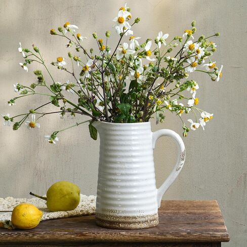 Quoowiit Ceramic Rustic Pare مع مقبض ، أخضر زخرفة مزهرية مزهرية زخارف مزهرية للديكور المنزل غرفة المعيش in Kuwait