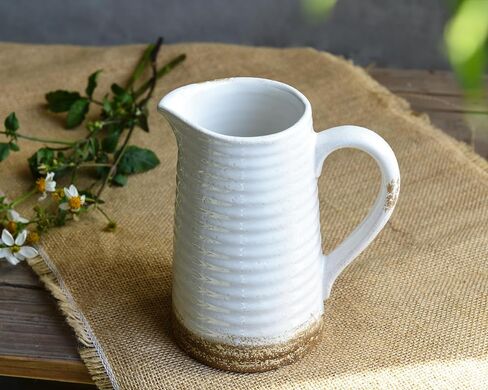 Quoowiit Ceramic Rustic Pare مع مقبض ، أخضر زخرفة مزهرية مزهرية زخارف مزهرية للديكور المنزل غرفة المعيش in Kuwait