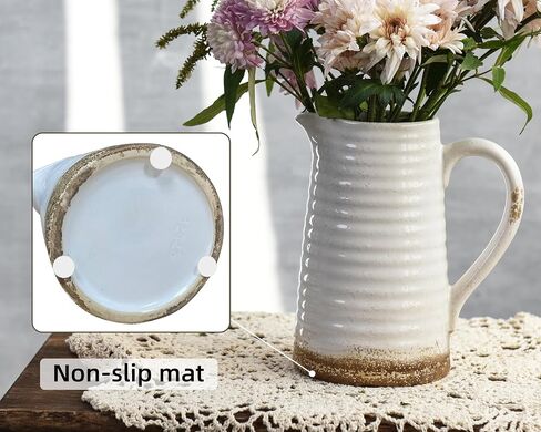 Quoowiit Ceramic Rustic Pare مع مقبض ، أخضر زخرفة مزهرية مزهرية زخارف مزهرية للديكور المنزل غرفة المعيش in Kuwait