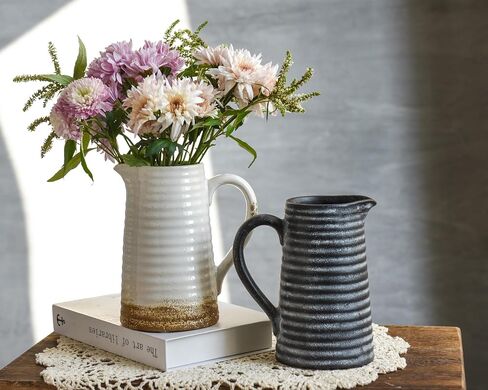 Quoowiit Ceramic Rustic Pare مع مقبض ، أخضر زخرفة مزهرية مزهرية زخارف مزهرية للديكور المنزل غرفة المعيش in Kuwait