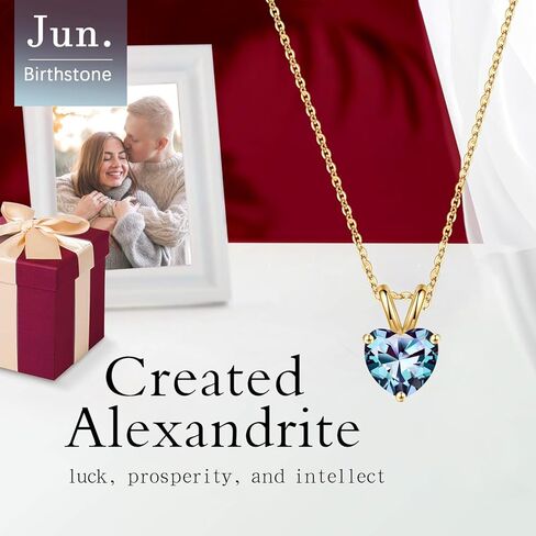 Heart Birthstone Necklace for Women Mom, 1ct Natural or Created Classic Solitaire Heart Cut Sparkle Birthstone Charms 18K White Yellow Rose Gold Plated S925 Sterling Silver Birthstone Jewelry Gifts in Kuwait