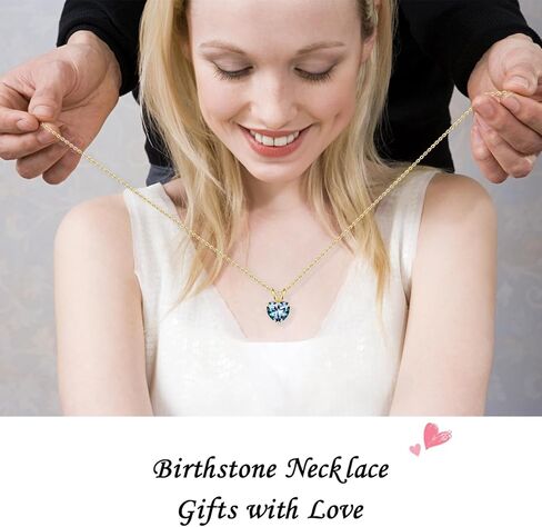 Heart Birthstone Necklace for Women Mom, 1ct Natural or Created Classic Solitaire Heart Cut Sparkle Birthstone Charms 18K White Yellow Rose Gold Plated S925 Sterling Silver Birthstone Jewelry Gifts in Kuwait
