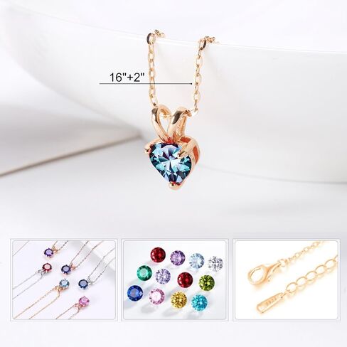 Heart Birthstone Necklace for Women Mom, 1ct Natural or Created Classic Solitaire Heart Cut Sparkle Birthstone Charms 18K White Yellow Rose Gold Plated S925 Sterling Silver Birthstone Jewelry Gifts in Kuwait