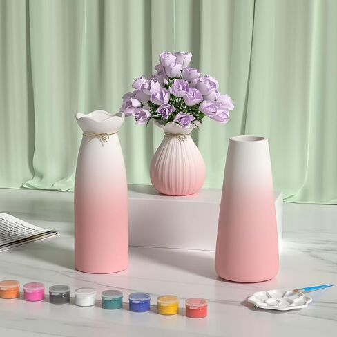 OERGKE Ceramic Vase of 3 Pcs, Modern Boho Small vases for Flowers for Home Living Room Office Farmhouse Decor Dining Table Bedroom Table and Kitchen Shelf (Pink) in Saudi Arabia