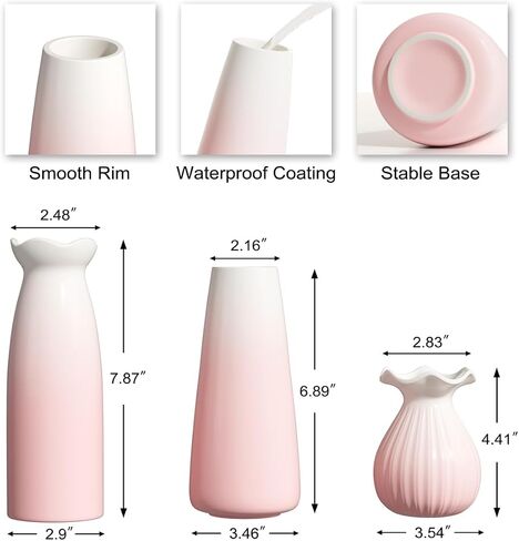 OERGKE Ceramic Vase of 3 Pcs, Modern Boho Small vases for Flowers for Home Living Room Office Farmhouse Decor Dining Table Bedroom Table and Kitchen Shelf (Pink) in Saudi Arabia