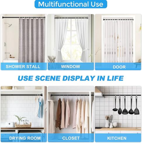 2 قضبان ستارة التوتر القابلة للتعديل من 28 إلى 48 بوصة ، قضبان الستار الزنبركية القابلة للتوسيع لا حفر 7/8 "قضبان التوتر لخزانة مدخل النافذة ، أبيض in Kuwait