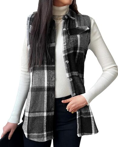 JTI Vest for Women, Flannel Plaid Lapel Neck Sleeveless Outerwear Vests, Button Front with Pockets Casual Jackets in Saudi Arabia