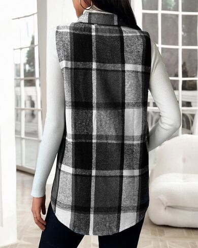 JTI Vest for Women, Flannel Plaid Lapel Neck Sleeveless Outerwear Vests, Button Front with Pockets Casual Jackets in Saudi Arabia