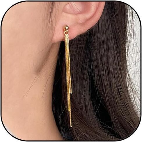 مقطع على أقراط للنساء 18K مطلي بالذهب مطلي طويل القطرات الأذواق الساحرة لا يوجد ثقب أقراط مسمار الأقطار سباركلي زركونيا شرابة مقاطع أذن البيان حفلة موسيقية للحفلات حفلة موسيقية in Kuwait