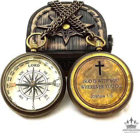 Brass Compass Unique Print 'GOD is with Yout' Engraved Compass with Leather Case and Chain A Great Gift Item for Your Loved Ones in Saudi Arabia