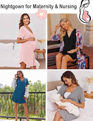 ekouaer زر لأسفل Lightgowns للنساء الأكمام القصيرة Nightshirt v neck sleepshirt للنوم صديقها pj فستان S-2XL in Saudi Arabia