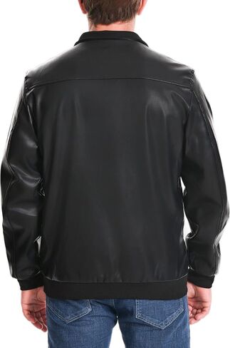 Mens Faux Leather Jacket Full-Zip Stand Collar Outerwear Lightweight Motorcycle Jacket in Saudi Arabia