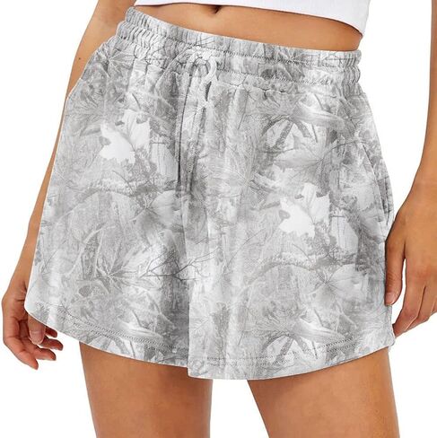 Lauweion Womens Lounge Camo Sweat Shorts Athletic High Waist Drawstring Maple Leaf Camouflage Workout Shorts with Pockets in Saudi Arabia