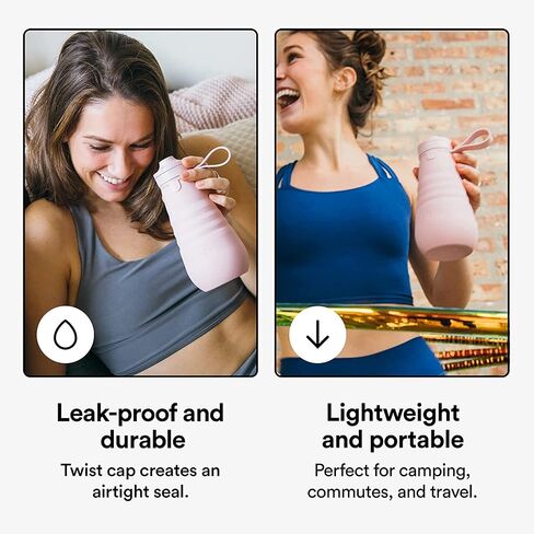 زجاجة مياه قابلة للطي من ستوجو - أخضر الأوكالبتوس، 20 أونصة / 592 مل - كوب سفر من السيليكون مانع للتسرب وقابل لإعادة الاستخدام للمشروبات الساخنة والباردة - آمن للاستخدام في الميكروويف وغسالة الأطباق in Kuwait