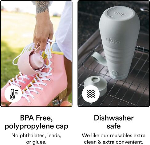 زجاجة مياه قابلة للطي من ستوجو - أخضر الأوكالبتوس، 20 أونصة / 592 مل - كوب سفر من السيليكون مانع للتسرب وقابل لإعادة الاستخدام للمشروبات الساخنة والباردة - آمن للاستخدام في الميكروويف وغسالة الأطباق in Kuwait