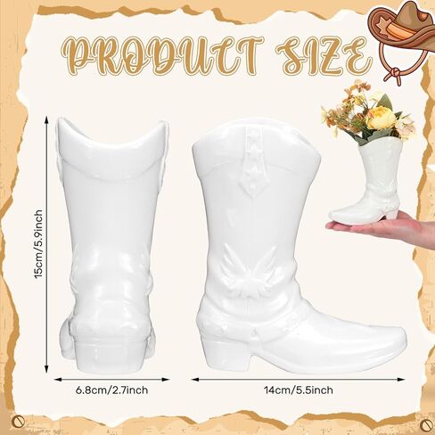 Cowgirl Boot Vase for Book Shelf Ceramic Cowboy Decoration Arrangements Nice Western Country Accent Vase Unique Boot Planter for Modern Aesthetic Room Wedding Decor(White,5.9 Inch) in Saudi Arabia