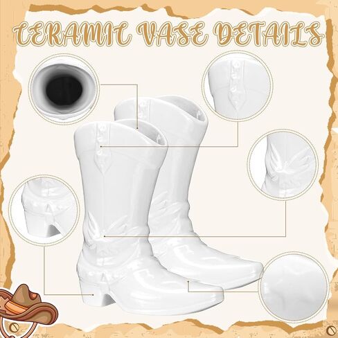 Cowgirl Boot Vase for Book Shelf Ceramic Cowboy Decoration Arrangements Nice Western Country Accent Vase Unique Boot Planter for Modern Aesthetic Room Wedding Decor(White,5.9 Inch) in Saudi Arabia