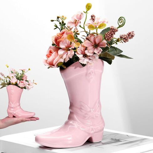 Cowgirl Boot Vase for Book Shelf Ceramic Cowboy Decoration Arrangements Nice Western Country Accent Vase Unique Boot Planter for Modern Aesthetic Room Wedding Decor(White,5.9 Inch) in Saudi Arabia