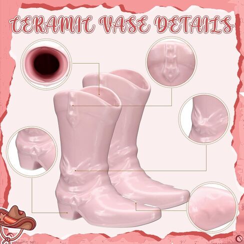 Cowgirl Boot Vase for Book Shelf Ceramic Cowboy Decoration Arrangements Nice Western Country Accent Vase Unique Boot Planter for Modern Aesthetic Room Wedding Decor(White,5.9 Inch) in Saudi Arabia