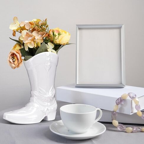 Cowgirl Boot Vase for Book Shelf Ceramic Cowboy Decoration Arrangements Nice Western Country Accent Vase Unique Boot Planter for Modern Aesthetic Room Wedding Decor(White,5.9 Inch) in Saudi Arabia