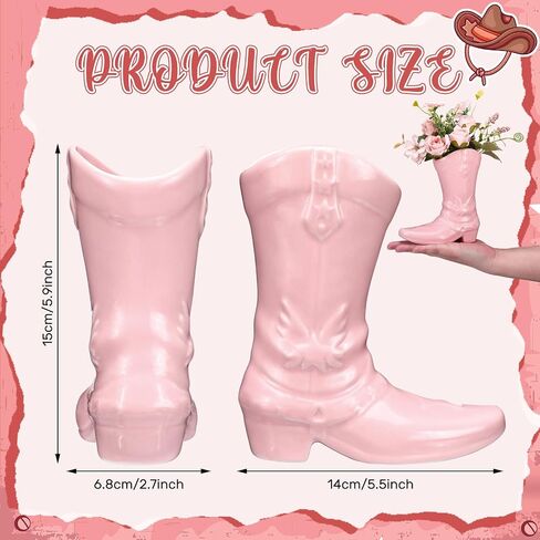 Cowgirl Boot Vase for Book Shelf Ceramic Cowboy Decoration Arrangements Nice Western Country Accent Vase Unique Boot Planter for Modern Aesthetic Room Wedding Decor(White,5.9 Inch) in Saudi Arabia