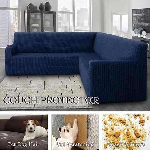HDCAXKJ Sectional Couch Cover L Shape Sofa Covers Washable Stretch Couch Covers for Sectional Sofa Seersucker U Shaped Couch Slipcover Furniture Protector for Pets Dogs (Charcoal Grey, X-Large) in Saudi Arabia