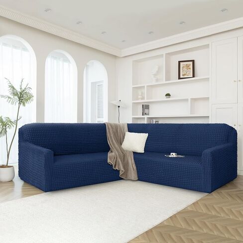 HDCAXKJ Sectional Couch Cover L Shape Sofa Covers Washable Stretch Couch Covers for Sectional Sofa Seersucker U Shaped Couch Slipcover Furniture Protector for Pets Dogs (Charcoal Grey, X-Large) in Saudi Arabia