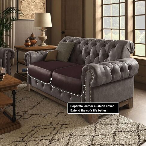 PU Leather Couch Slipcovers, Waterproof Stretch Sofa Seat Cushion Covers, Faux Leather Loveseat Cushion Replacement, Furniture Protector (2 Pack, Chocolate) in Saudi Arabia