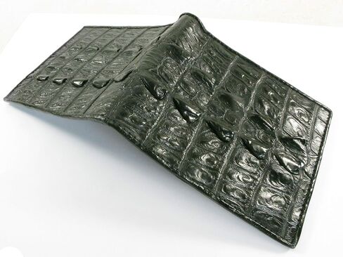 Genuine Crocodile Alligator Tail Skin Leather Slim Bifold Men's Wallet ([A8] - 7 Card Slots + 1 ID Window + 2 Compartments for Bills, Black) in Kuwait