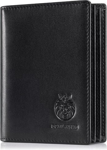 Large Capacity Mens Wallet Genuine Leather Rfid Blocking Bifold Wallet with Flap ID Window 2 Cash Compartments, Black in Saudi Arabia