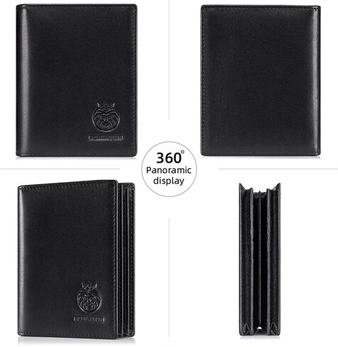 Large Capacity Mens Wallet Genuine Leather Rfid Blocking Bifold Wallet with Flap ID Window 2 Cash Compartments, Black in Saudi Arabia