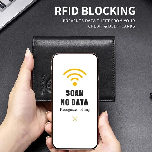 Large Capacity Mens Wallet Genuine Leather Rfid Blocking Bifold Wallet with Flap ID Window 2 Cash Compartments, Black in Saudi Arabia