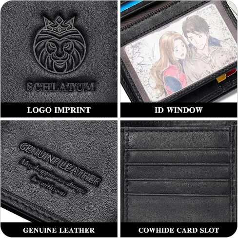 Large Capacity Mens Wallet Genuine Leather Rfid Blocking Bifold Wallet with Flap ID Window 2 Cash Compartments, Black in Saudi Arabia