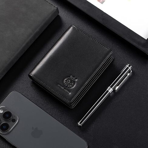 Large Capacity Mens Wallet Genuine Leather Rfid Blocking Bifold Wallet with Flap ID Window 2 Cash Compartments, Black in Saudi Arabia