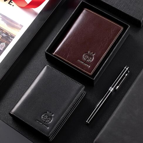 Large Capacity Mens Wallet Genuine Leather Rfid Blocking Bifold Wallet with Flap ID Window 2 Cash Compartments, Black in Saudi Arabia