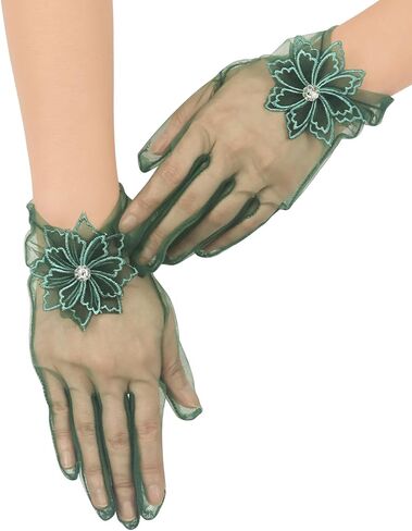 Women's Short Mesh Floral Gloves Tea Party Gloves Wedding Tulle Glove for Bridal Evening Prom Accessories in Saudi Arabia
