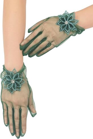 Women's Short Mesh Floral Gloves Tea Party Gloves Wedding Tulle Glove for Bridal Evening Prom Accessories in Saudi Arabia