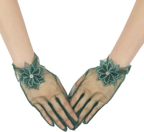 Women's Short Mesh Floral Gloves Tea Party Gloves Wedding Tulle Glove for Bridal Evening Prom Accessories in Saudi Arabia