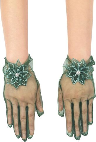 Women's Short Mesh Floral Gloves Tea Party Gloves Wedding Tulle Glove for Bridal Evening Prom Accessories in Saudi Arabia