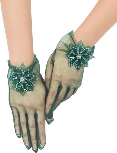 Women's Short Mesh Floral Gloves Tea Party Gloves Wedding Tulle Glove for Bridal Evening Prom Accessories in Saudi Arabia