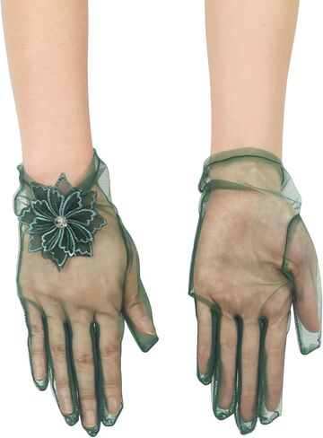 Women's Short Mesh Floral Gloves Tea Party Gloves Wedding Tulle Glove for Bridal Evening Prom Accessories in Saudi Arabia