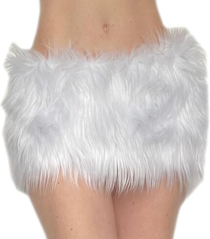 BIANNA Faux Fur Skirt, Handmade Furry Mini Micro Skirt, Rave Party Festival Parade Costume Mardi Gras Halloween, Made in US in Saudi Arabia