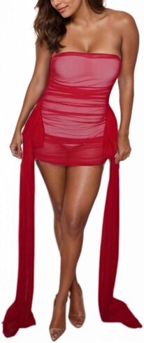OCUH Sexy Dress Wedding Guest Dresses for Women Sheer Mesh Strapless Bodycon Ruffled Birthday Cocktail Party in Saudi Arabia